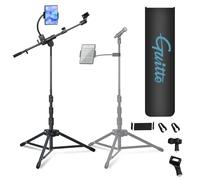 GUITTO Microphone Floor Stand for Tablet/Phone Holder, Adjustable Boom Mic Stand with Heavy-Duty Base, Dual Device Mount for Streaming, Podcasting, Recording, and Live Performances GMS-04