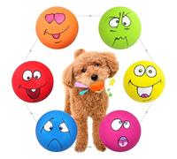 Guiwawa Dog Squeaky Toys Balls for Teething Puppies, Small, Medium Dogs, Latex Smiley Face Bouncy Cute Face Pet Dog Toys 6 Pcs/Set