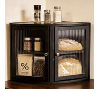 Guiwuiyu Corner Bread Storage Container, Bamboo Bread Storage Box for Kitchen, Black Double-Tier Adjustable Display Case, Cake Display Cabinet for Breads Dessert Cookie Baking