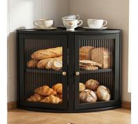 Guiwuiyu Corner Bread Storage Container, Bamboo Bread Storage Box for Kitchen, Black Double-Tier Adjustable Cake Display Cabinet, Display Case for Breads Dessert Cookie Baking