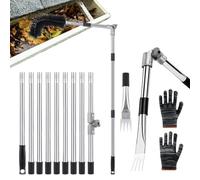 Guiwuiyu Gutter Cleaning Tools, 4M Gutter Brush with Adjustable Angle Pole and Rake, Telescopic Roof Guttering Cleaner for Removing Leaves Debris Spider Web