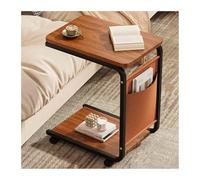GUIXAN C-Shaped Side Table，Side Table，Small Mobile Sofa Table，360°Swivel Couch Side Table，Bedside Snack Table，Comfortable Storage Space Next To The Sofa, Bed Or Desk.(Walnut black frame,4