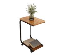 GUIXAN C Shaped Side Table With Two Wooden Storage Shelves, C Table End Table With Wheels, With Storage Pockets On The Side, For Sofa, Bed And Bathtub(A)
