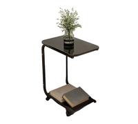 GUIXAN C Shaped Side Table With Two Wooden Storage Shelves, C Table End Table With Wheels, With Storage Pockets On The Side, For Sofa, Bed And Bathtub(B)
