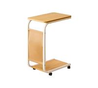 GUIXAN C Shaped Side Table With Wheels, C Table End Table Wooden Tray With Double Storage Layers, Storage Cloth Bags On The Sides For Books And Magazines(B)