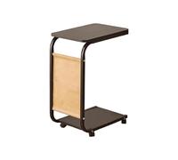 GUIXAN C Shaped Side Table With Wheels, C Table End Table Wooden Tray With Double Storage Layers, Storage Cloth Bags On The Sides For Books And Magazines(C)