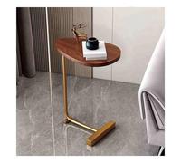 GUIXAN Side Table，End Table，Skinny Snack Tray Table，C Shaped Oval Side End Wood & Metal Table for Bedside，A decorative table perfect for a small space next to the bed.(Walnut gold legs,Fl