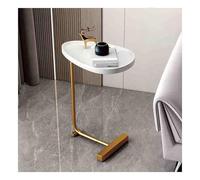 GUIXAN Side Table，End Table，Skinny Snack Tray Table，C Shaped Oval Side End Wood & Metal Table for Bedside，A decorative table perfect for a small space next to the bed.(White gold legs,Gro