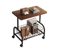GUIXAN Small Side Table Living Room, Coffee Table With Wheels, With A Solid Wood Tray, Metal Frame Structure At The Bottom With A Storage Basket, For Bedroom And Living Room(A)