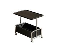 GUIXAN Small Side Table With Wheels, Carbon Steel Metal Coffee Table, With A Solid Wood Tray, With A Removable Leather Storage Basket At The Bottom, For Living Room And Bedroom(C)