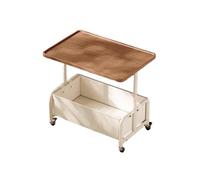GUIXAN Small Side Table With Wheels, Carbon Steel Metal Coffee Table, With A Solid Wood Tray, With A Removable Leather Storage Basket At The Bottom, For Living Room And Bedroom(F)