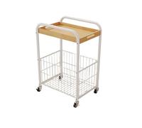 GUIXAN Square Metal Small Side Table Living Room, Coffee Table With Wheels, With A Removable Wooden Tray, With A Metal Storage Basket At The Bottom(C)