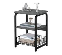 GUIXAN Square Small Side Table, Coffee Table, With Two-Layer Wooden Storage Shelf, Marble Veneer Decoration, With Storage Basket At The Bottom, Metal Frame Structure, For Living Room And Bedroom(B)