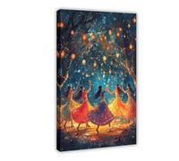Gujarati Garba Dance Art Print_ Traditional Indian Folk Celebration Canvas Poster Bedroom Decor Landscape Office Room Decor Gift 8" L X 12" W