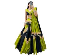 Gujarati Ghaghara Skirt Woman Cotton Navratri Dandiya Night Chaniya Choli Mirror Garba Dress 7679 (1, S), 1, S