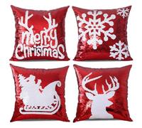 Gujiahone Bling Christmas Sequin Pillow Covers 18 x 18 Inches Set of 4 Red Reversible Sequins Pillow Case Magic Mermaid Throw Decorative Xmas Cushion Cover for Couch