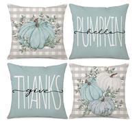 Gujiahone Fall Decorative Pillow Covers 18 x 18 Inch Set of 4 Buffalo Plaid Pumpkin Thanksgiving Hello Pumpkin Eucalyptus Leaves Autumn Farmhouse Decorative Cushion Cases for Home Decor