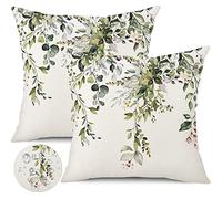 Gujiahone Outdoor Waterproof Throw Pillow Covers 18X18 Inch Set of 2 Spring Sage Green Pillow Covers Watercolor Eucalyptus Leaves Decorative Cushion Covers for Couch Garden Tent Balcony