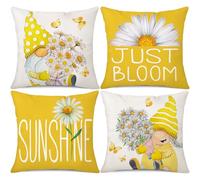 Gujiahone Yellow Spring Summer Throw Pillow Covers 18 x 18 Set of 4 Daisy Floral Gnomes Sunshine Decorative Cushion Case for Sofa Couch Patio, 24CX-02