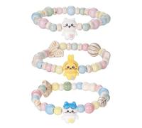 Gujjdgk 3 Pcs Chikawa Bracelets Set Ceramic Bead Bracelet Elastic Beaded Pearl Bracelets Anime Jewelry for Women Bff Friendship Gift
