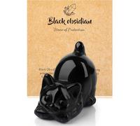 GUJOXILA 2" Black Obsidian Healing Cryatal Cat Black Ornaments Gifts for women Cat Lover Cats Statue Figurine for Office Desk Home Decor Lucky Cute Witchy Gifts