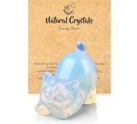 GUJOXILA 2" Opal Healing Cryatal Cat Ornaments Gifts for women Cat Lover Cats Statue Figurine for Office Desk Home Decor Lucky Cute White Accessories