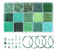 GUJOXILA Green Seed Beads Embroidery Beads Kit Green Glass Seed Bugle Bead Set 2mm 3mm 4mm Small Bead for Bracelet Jewelry Making Crafting 15 Colour