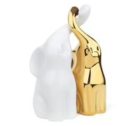 GUJOXILA Pair of Loving Elephant Ornament for Women Her Wedding Gift White Gold Ceramic Elephant Figurines Statue Home Living Room Shelves Decoration