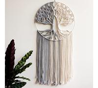 GUKALYLY Tree of Life Macrame Wall Hanging,Chic Handmade Woven Boho Home Décor,Eclectic Wall Decor for Bedroom Nursery Apartment Dorm Decoration,Gift for Teen Girl Mom(13" W X 31.5" L) (Grey&White)