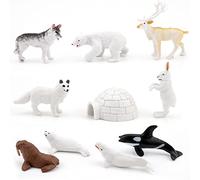 Gukasxi 10Pcs Polar Animals Figurines with Igloo for Kids Realistic Arctic Animal Figures Toy Playset Arctic Fox Cake Topper Toy Gift for Birthday Baby Shower Christmas Party Decoration Supplies