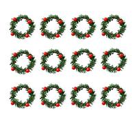 Gukasxi 12 Pieces Christmas Candle Rings Wreath 1.57'' Mini Christmas Wreath Napkin Ring with Red Berry Artificial Wreath Candle Holder Rings for Rustic Wedding Centerpiece Christmas Table Decoration