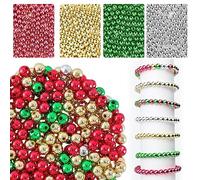 Gukasxi 1200Pcs Christmas Glass Pearl Beads, 4 Color Round Pony Beads with Elastic String, 6mm Christmas Crafts Seed Beads for Jewellery Making Kit, DIY Bracelet Necklace Xmas Tree Hanging Ornament