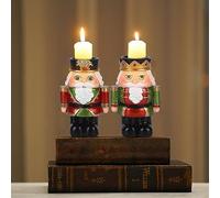 Gukasxi 2 Pieces Christmas Nutcracker Candle Holder 14cm Resin Nutcracker Figures Tealight Holder Nutcracker Soldiers Candlestick Holders for Fireplace Dinner Table Centerpiece Home Decor