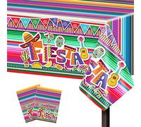 Gukasxi 2 Pieces Mexican Fiesta Party Tablecloth, Colorful Striped Disposable Plastic Waterproof Tablecloth, Cinco De Mayo Party Table Covers (137 x 274cm) (Multicolor B)