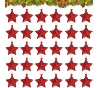 Gukasxi 30Pcs Glitter Stars Hanging Ornaments Red Christmas Tree Decorations 5cm Pentagram Hanging Ornaments 3D Glitter Star Pendants for Xmas Tree Ornament Gift Wrapping Decor