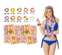 Gukasxi 40Pcs Hawaiian Leis Garland Set, Hawaiian Garlands Flower Leis Necklace Headbands and Wristbands for Hawaiian Fancy Dress Tropical Beach Party Luau Aloha Pool Party Decorations