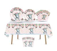 Gukasxi 42 Pcs Pink Elephant Baby Shower Decorations for Girl, 2 Elephant Party Tablecloth, 20 Plates and 20 Napkins, Birthday Party Supplies Decorations, Table Cover Decorations