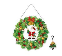 Gukasxi 5D Diamond Painting Wreath Kits with LED Lights string,5D Crystal Spot Drill Christmas Garland Xmas Diamond Painting Hanging Wreath Decoration Handmade Diamond Painting Hanging Pendant