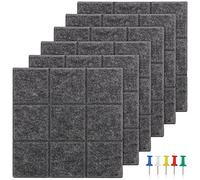 Gukasxi 6 Pack Felt Bulletin Board with 35 Push Pins, Felt Board Tiles for Wall,Square Pin Board Tiles for Photos, Notes, Letter, Memo, Self-Adhesive Vision Board (Dark Gray)