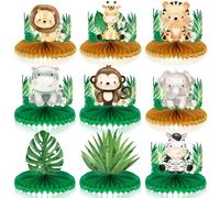 Gukasxi 9 Pieces Jungle Animals Honeycomb Centerpieces Table Toppers Safari Jungle Theme Party Decoration Kids Baby Shower Animals Birthday Party Table Decoration (Jungle Animals)