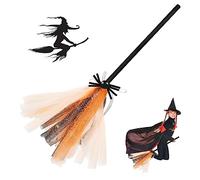 Gukasxi Halloween Witch Broom, Flying Broomstick, Kids 80cm Magic Fancy Dress up Cosplay for Boys Girls, Brooms Costume Props (Orange) (9sg65xr)