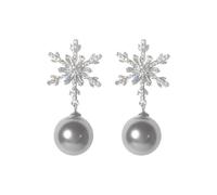 Gukasxi Snowflake Earrings Drop Christmas Snowflake Studs Earrings for Women Teen Girls Pearl Wedding Christmas Dangle Earrings Studs (Silver)