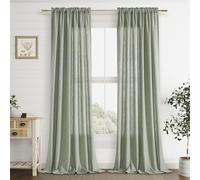 Guken Sage Green Linen Curtains 96 Inch Length for Living Room Bedroom 2 Panels Set Rod Pocket Light Filtering Semi Sheer Window Curtains 40 Inch Width Boho Farmhouse Linen Drapes, W40xL96
