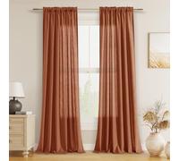 Guken Terracotta Linen Curtains 84 Inch Length for Living Room Bedroom 2 Panels Set Rod Pocket Light Filtering Semi Sheer Window Curtains 52 Inch Width Boho Farmhouse Linen Drapes, W52xL84