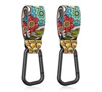 Gukeniu Baby Stroller Hooks for Hanging Bags, Universal Stroller Clips Stroller Accessories Hook Mommy Hook for Stroller, Diaper Bag, Shopping Bag, Purse, Backpack (Retro Flower, 2 Pack)