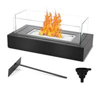 GuKKK Bioethanol Table Fireplace, Table Fireplace, Bio Ethanol Fireplace for Indoor and Outdoor Use with 4-Way Safety Glass, Decorative Stones and Extinguishing Aid Bio Ethanol Fireplace, for Patio,