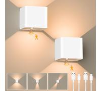 GuKKK Indoor Wall Lamp with Motion Sensor, Pack of 2 Battery Wall Light, 3000 K Warm White LED Wall Lighting, Indoor Wireless Wall Lamp with Switch, Adjustable Beam Angle Wall Lighting, for Stairs