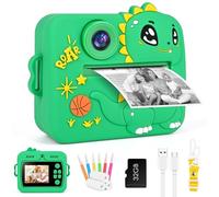 GuKKK Instant Camera, 2.4 Inch Children's Camera Screen with Printing Paper and 32GB Card Coloured Pens, Selfie and Video Mode, Birthday Gift Toy for Children 3-14 Years (Green)