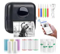 GuKKK Mini Photo Printer, Wireless, Thermal, Black and White, 200 DPI, 13 Rolls of Paper, 5 Colouring Pencils, Portable, Mobile, Travel, Notes, List
