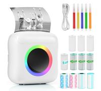 GuKKK Mini Photo Printer, Wireless, Thermal, Bluetooth, Black and White, Portable, Compact, 200 DPI, 11 Rolls of Paper, 5 Coloured Pencils, Smartphone Compatible